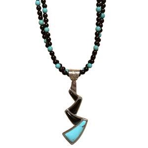 Jay King Necklace & Pendant Sterling Silver, Black Onyx and Turquoise